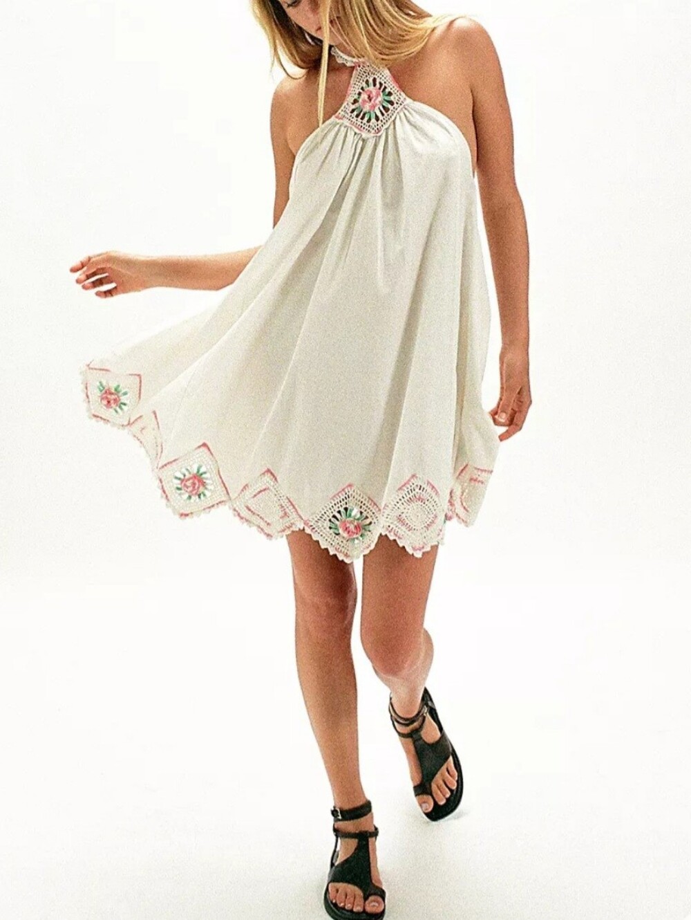 Free People Handmade Crochet Mini Dress. Halter